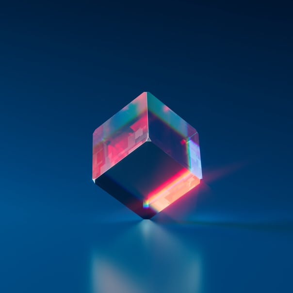 Transparent cube with reflecting colors